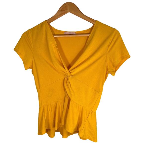 Y2K twist front peplum blouse – yellow ruffle hem M - Picture 1 of 6